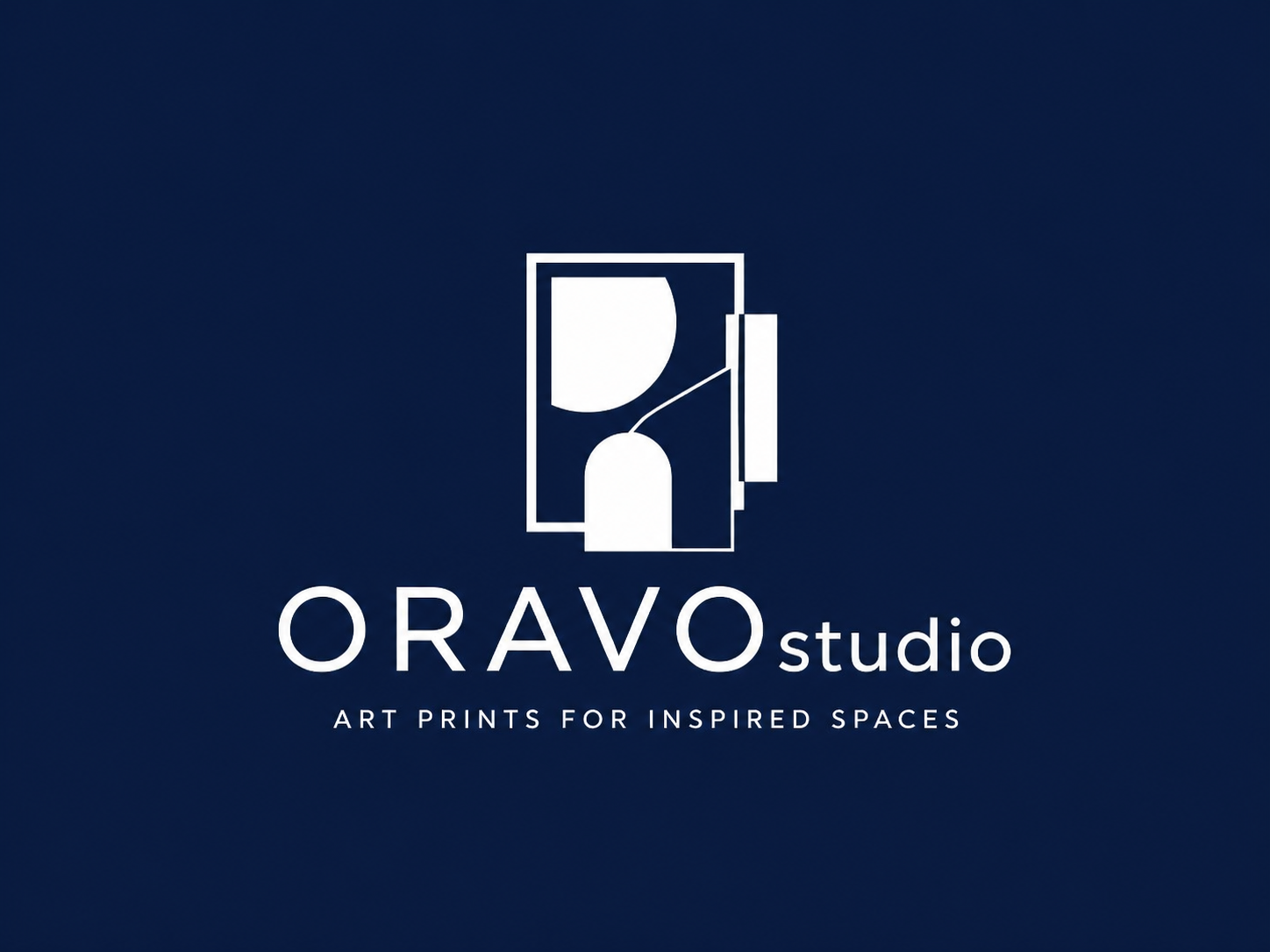 ORAVO reversed white logo on navy